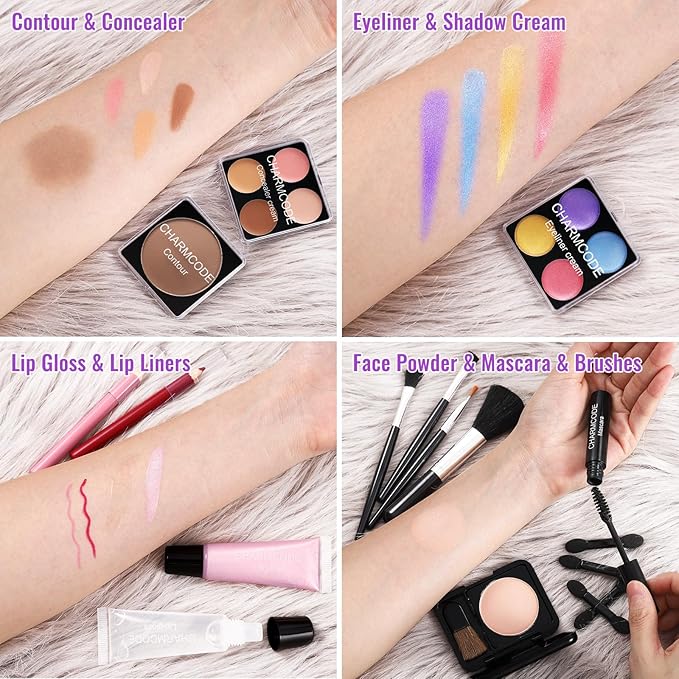 Makeup Kit for Teen Girls & Women Full Kit, Beauty Train Case with Starter Cosmetic Set, Make Up Valentine's Gift Box with Eyeshadow,Lipgloss,Highlighter,Blush,Lip&Eye Pencils,Brush & More(Purple)