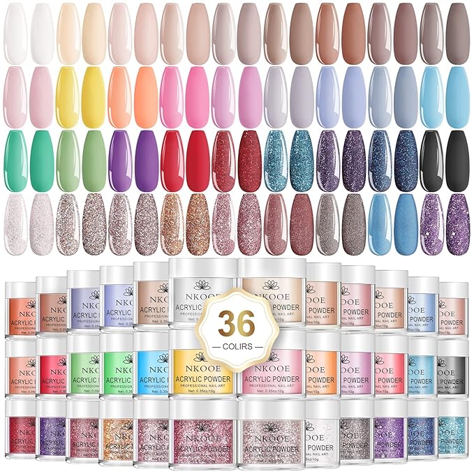 36 Colors Acrylic Nail Powder Set (10g/0.35oz Jars), Quick-Dry, Odorless, Non-Toxic, Easy-to-Blend, Ideal for DIY Nail Art & Salon Professionals - Perfect Gift for Nail Enthusiasts