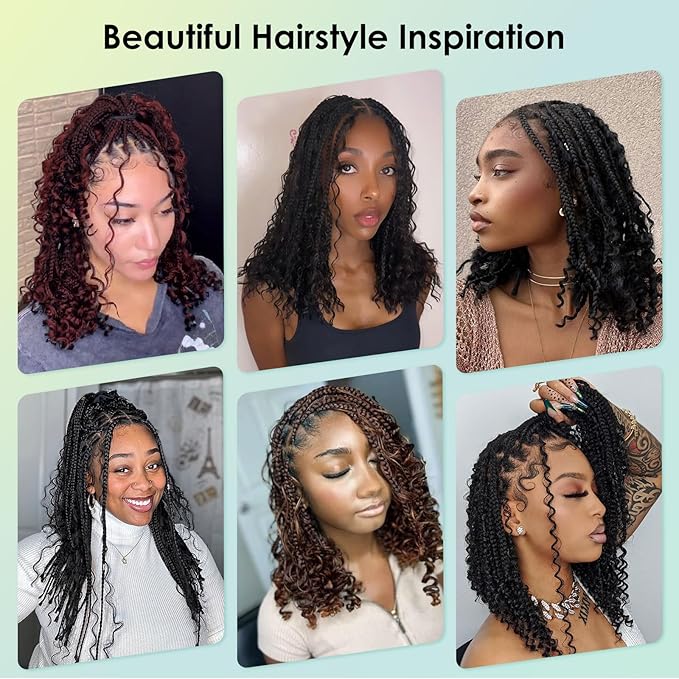 18" 13x8 Inch HD Lace Front Boho Box Braided Wigs With Cruls Ends Short Knotless Box Braid Wig for Women Full Braided Lace Front Wig With Baby Hair Brown Natural Color