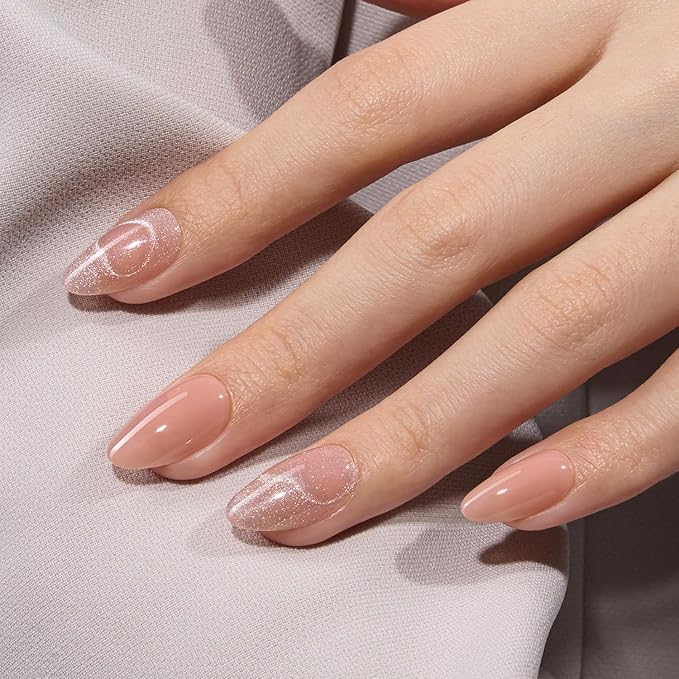 VSALON 42 Count Almond Press-On Nails, 32 PCS Pink French Tip & Cat Eye Nails, 2 Sets of 21 PCS Each, Full Well Tips, Plastic Material, False Nails, Up to 28 Days Wear, UV Glue Included