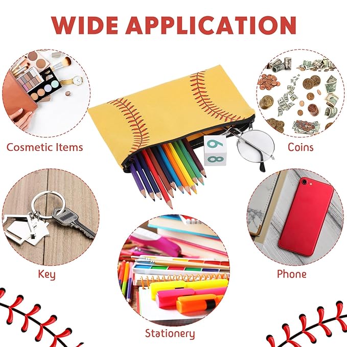 Eccliy 20 Pcs Softball Makeup Bags Bulk Sport Team Gifts Softball Cosmetic Bag Accessories for Women Toiletry Zipper Pouch Travel Canvas Gifts Stuff for Party Team Players Lover