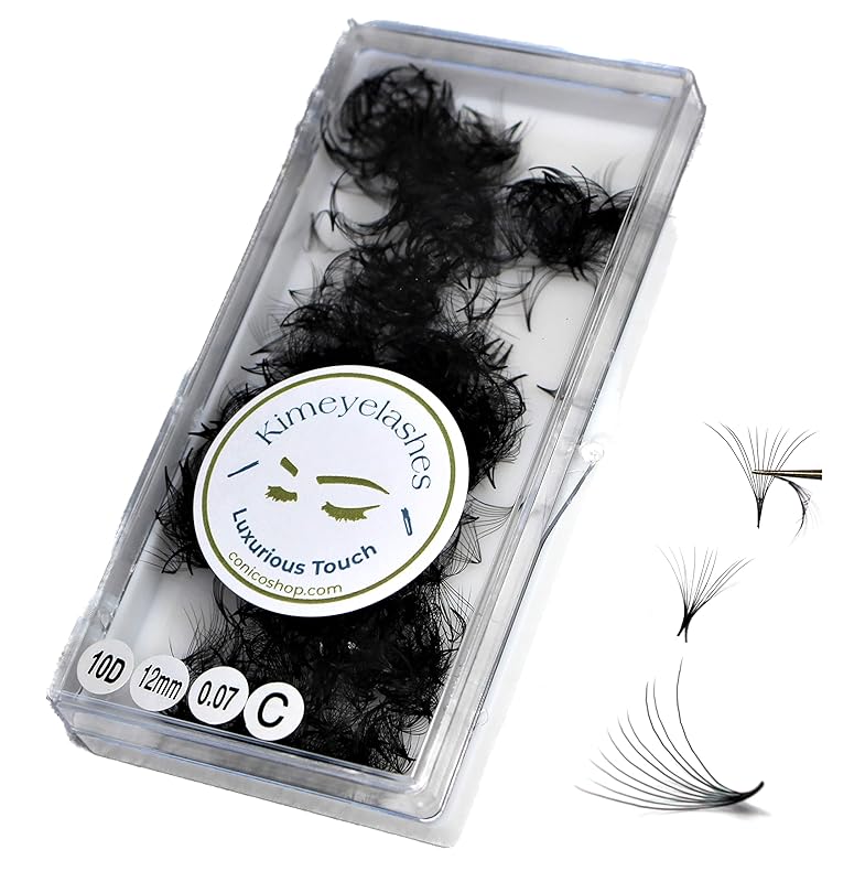 10D - 0.07 C and D Curl 1000 Premade volume fans loose Fans, Handmade eyelash extensions supplies Russian volume lash promade fan (10D - 0.07 - Curl D, 17mm)