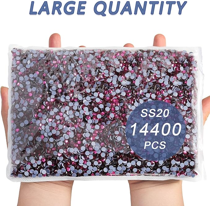 Beadsland Hotfix Rhinestones Bulk, 14400PCS Crystal Hot Fix Rhinestones for Crafts Clothes DIY Decoration, Fuchsia, SS20, 4.6-4.8mm