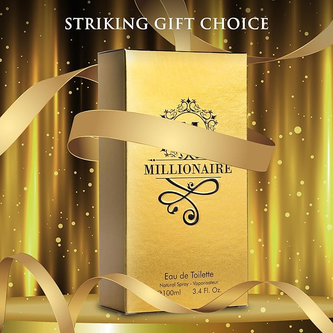 Millionaire Eau De Toilette for Men Citrus, Woody & Spicy Blend Top Notes of Orange & Grapefruit with Mint - Base Notes of Amber, Leather & Patchouli - Vegan & Cruelty-Free - Elegant 100ml Bottle
