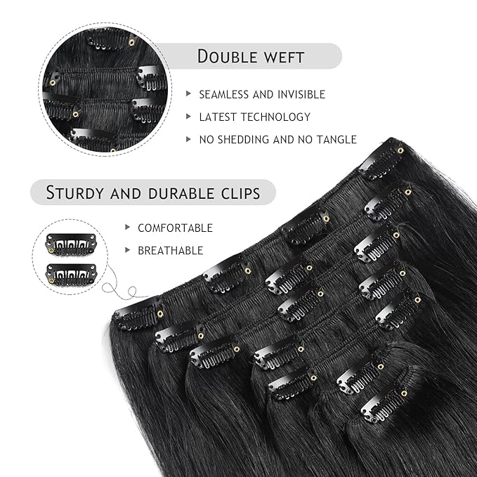 YILITE Clip in Hair Extensions Human Hair 8Pcs/Pack 120g Jet Black Straight Thick Invisible Remy Human Hair Clip ins Natural Hair Double Weft Clip Extensions for Women (22inches #1 Jet Black)