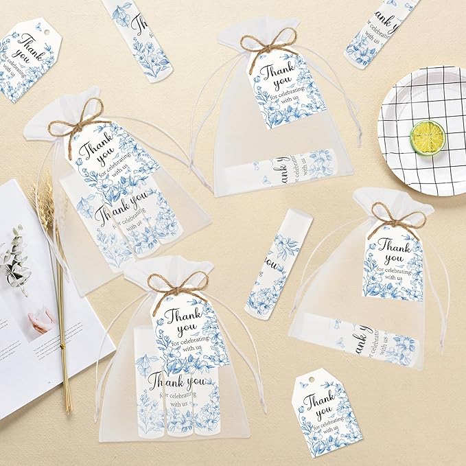 50 PCS Blue Flower Bridal Baby Shower Lip Balm Gift Baby Shower Favor Party Wedding and Engagement Party Bulk Lip Balm Thank You Gifts with Card Tags for Guests (blue flower)