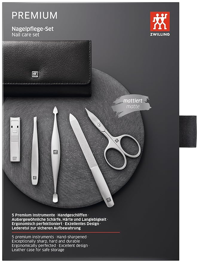 TWINOX Manicure Premium Care Set, 5-Piece, Asian Competence, Leather, Gift Set, Black