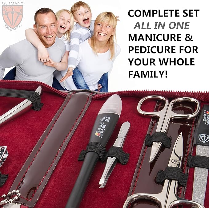 3 Swords Germany - brand quality 10 piece manicure pedicure grooming kit set for professional finger & toe nail care scissors clipper fashion leather case in gift box, Made by 3 Swords (6226)