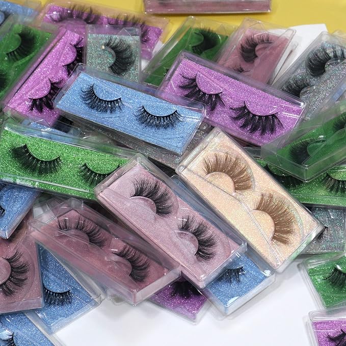 Wholesale Lashes, 3D Faux Mink Eyelash Bulk, 18mm Handmade Reusable Eye Lash, 5 Styles Dramatic Fluffy False Lash with Glitter Portable Packing (Fluffy 5 styles-50 pairs)