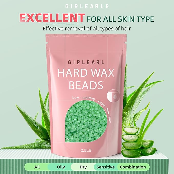 2.5lb Wax Beads for Hair Removal, Brazilian Bikini Hard Wax for Women Men, Hard Wax beads Perfect for Sensitive Skin Full Body Eyebrow, Legs, Face at Home Waxing Beads for Coarse Hair (Aloe)