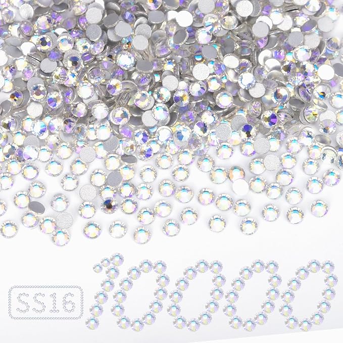 10000PCS Moonlight Rhinestones Bulk, Flat Back Crystal Glass Stone Round Gems,SS16, 3.8-4.0mm