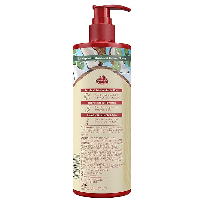 Old Spice Hand & Body Lotion for Men, Gentleman's Super Hydration, 24/7 Moisturizing with Vitamin B3 Complex, Fast Absorbing, Eucalyptus & Coconut Cream, 17 oz (Pack of 2)