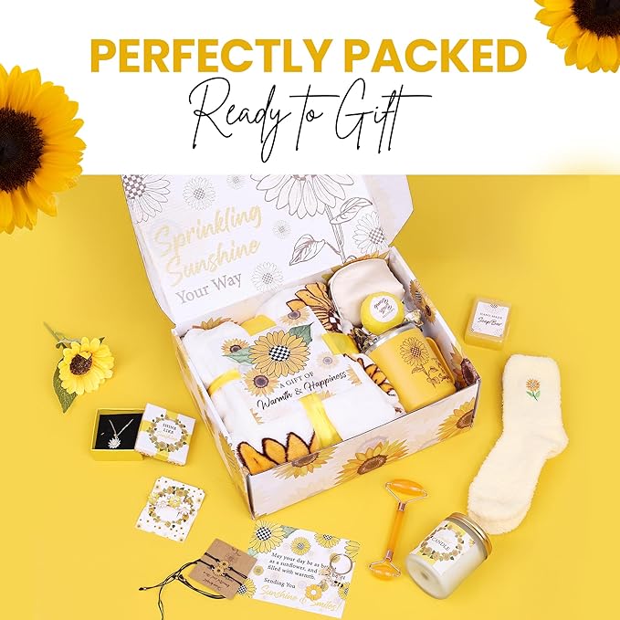 18Pcs Sunflower Gifts for Women - Unique Gift Basket Set - Birthday Gifts for Women, Best Friend, or Sister - Sunshine Box Care Package, Get Well Soon, Thinking of You, Friendship Basket