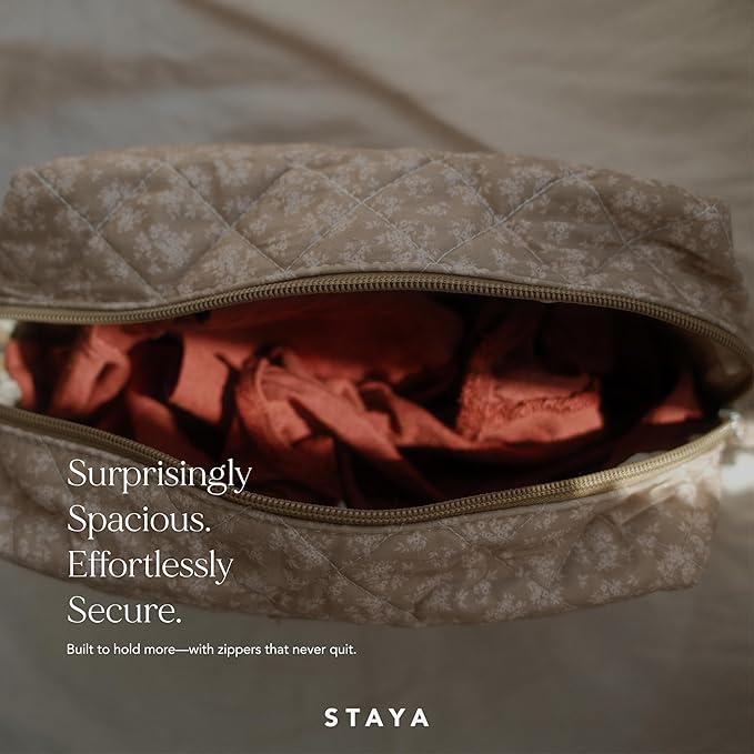 Staya Quilted Toiletry Pouch - Compact, Versatile, and Stylish Bag for All Your Essentials (Floral Canvas)