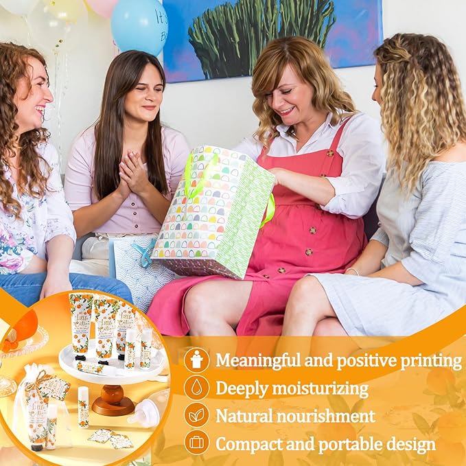 48 Sets 192 Pcs Baby Bridal Shower Hand Cream and Lip Balm Gift Baby Shower Wedding Party Favor Travel Size Hand Lotion and Lip Balm Bulk with Organza Bags Tags for Guests(Little Cutie)