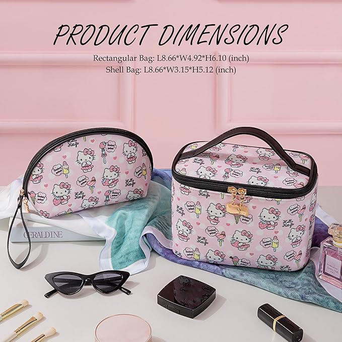 AmBealla Cosmetic Bag Large Makeup Bags Pink Travel Case with Makeup Brush Holder,2PCS Cosmetic Organizer for Women, Toiletry Storage Bag for Skincare & Beauty Tools Sweet Cute for Girls