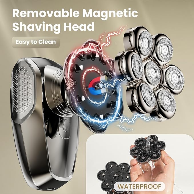 7D Head Shavers for Bald Men, SHPAVVER Detachable Head Shaver LED Display Dry Wet Bald Head Razor, IPX7 Waterproof Head Shavers with Type-C Charge