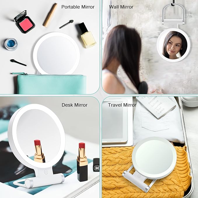B Beauty Planet Magnifying Mirror with Light 30X/1X,Double Sided Tabletop Mirror with Adjustable Folding Handle,Cosmetic Mirror for Makeup/Travel, Tweezing, and Blackhead/Blemish Removal