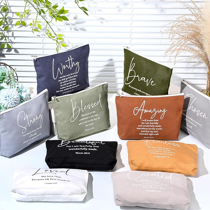 20 Pcs Christian Gifts for Women Religious Makeup Bags Cosmetic Inspirational Bible Verse Pencil Pouch with Zipper Mothers Day Thank You Church Gift Mom Travel Employee(Neutral,Bible Words)
