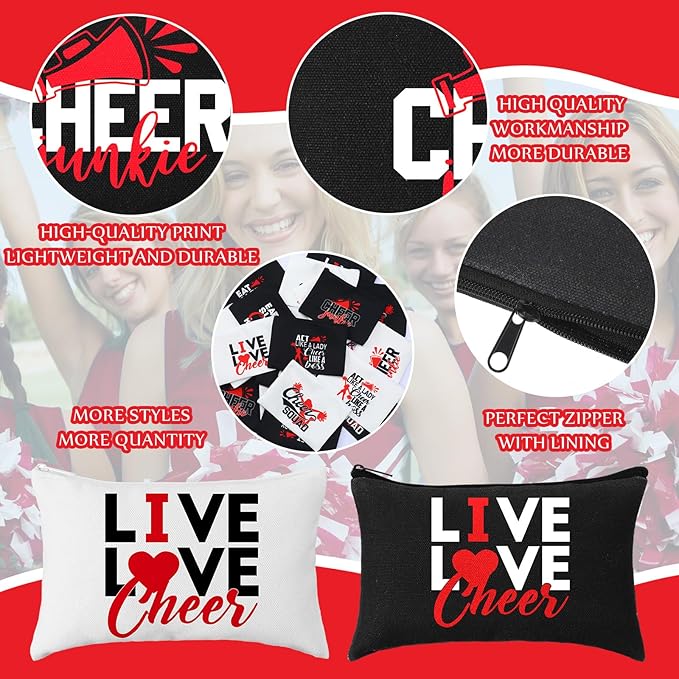 Pinkunn 20 Pcs Cheer Makeup Bags Bulk Cheerleader Gifts for Women Canvas Cheer Cosmetic Pouch Toiletry Zipper Makeup Case Cheerleading Portable Travel Pouch Team Accessories(Red)