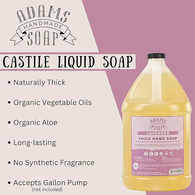 Adams Handmade Soap Thick Organic Castile Liquid Hand Soap 1 Gallon Refill - Lavender