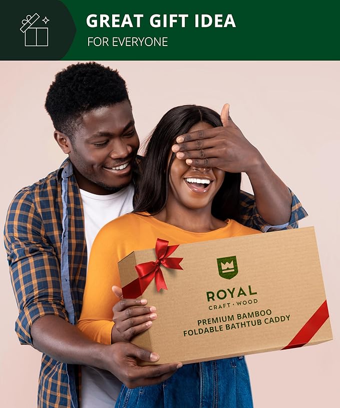 ROYAL CRAFT WOOD Premium Foldable Bathtub Tray - Wood Bath Tray for Tub, Bamboo Shelf, Expandable Bath Table Trays, Bathtub & Bathroom Accessories for New Home & Mothers Day & Birthday Gifts for Mom