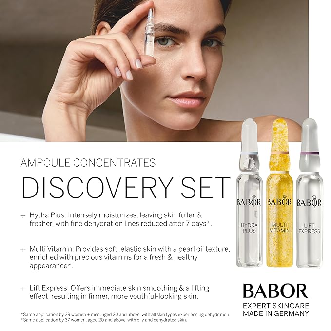 BABOR Travel Size 3 Piece Ampoule Concentrate Set, Hydra Plus Ampoule, Multi Vitamin Ampoule, Lift Express Ampoule, Skincare Set