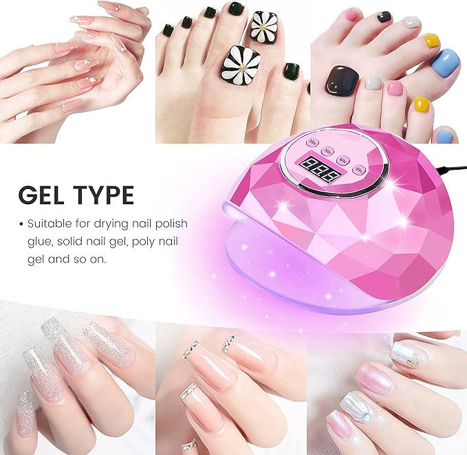 AIJIMEI Diamond Purple Nail Lamp Nail Dryer Nail Tools LED Gel Nail Lamp 86W Gel Nail Light Nail Polish Dryer for Professional and Beginner (Rosepink)