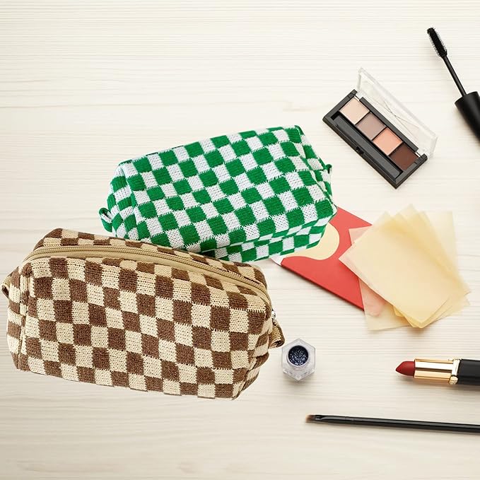 4 PCS Checkered Makeup Bag Cosmetic Bag for Women Checkered Pouch Plaid Makeup Bag for Women Large Capacity Pencil Case Makeup Brushes Storage Bag Travel Toiletry Bag Organizer