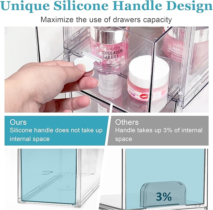 Stackable Storage Drawers Set of 2, Clear Makeup Organizer for Vanity, Acrylic Cosmetic Display Cases, Large Capacity Makeup Organizer Countertop, Undersink, Kitchen Organization and Storage