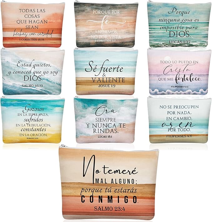 10Pcs Christian Gifts for Women Religious Cosmetic Bags Inspirational Bible Verse Pencil Pouch Canvas Makeup Bags Bulk with Zipper for Mother Sister Church Favors