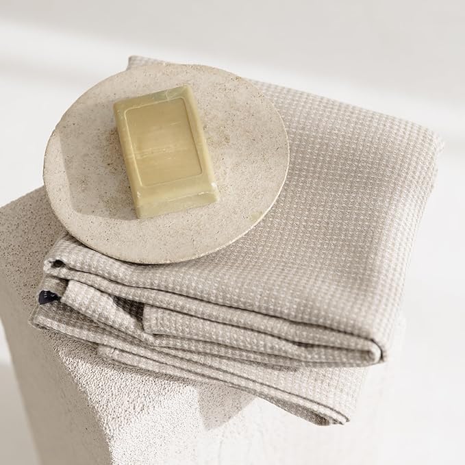 Natural Flax Linen Bath Towel - Waffle Weave Towels for Bathroom - Lightweight Travel Towel - Quick Dry Absorbant Decorative