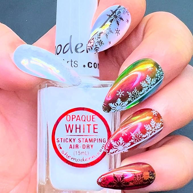 SheModern STICKY WHITE Opaque Stamping Polishes (Set of 3) For Nail Art Design Air Dry Collection. More Transfer Time with Tacky Surface for Easy Adhere of Pigment, Glitter
