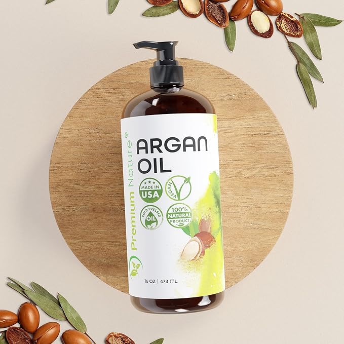 Argan Oil for Dry, Damaged, Curly and Frizzy Hair Growth - Organic Hair and Skin Serum from Morocco, 16 oz Pure Cold Pressed