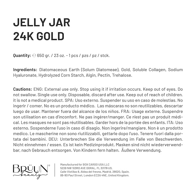 BRÜUN Peel-Off 24K Gold Jelly Mask for Face Care – A 23 fl oz Rubber Mask Jar for 30 to 35 Treatments – A Skin Care Moisturizing Gel Mask of Spa Set for Men, Women and Adults
