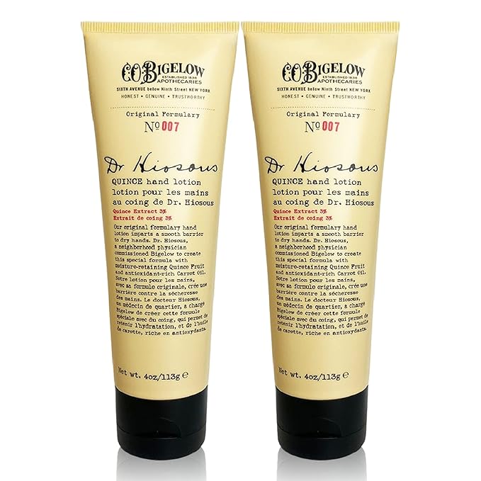 C. O. Bigelow Dr. Hiosous Quince Hand Lotion for Dry Hands, Hand Cream for Women and Men to Soften Dry Cracked Skin, No. 007, 4 fl oz,, Pack of 2