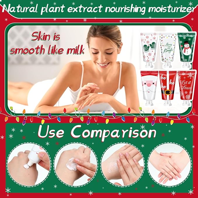 24 Pieces Christmas Hand Cream Gift Set Mini Travel Size Lotion Bulk Beauty Advent Calendar 2025 Holiday Stocking Stuffers for Women Mom Cowrkers Dry Cracked Hands, 30 ml, 6 Natural Plant Fragrances