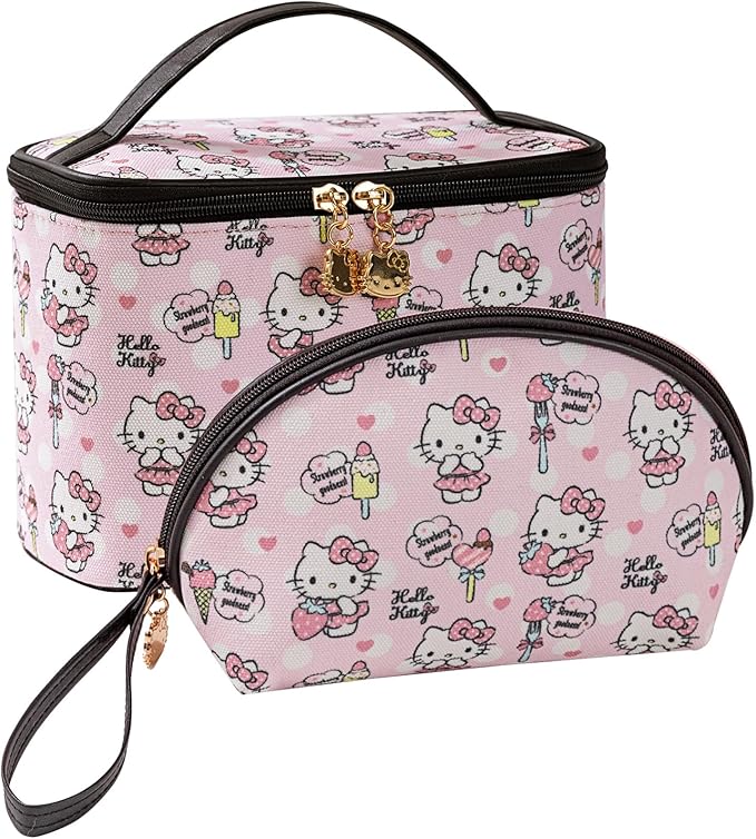 AmBealla Cosmetic Bag Large Makeup Bags Pink Travel Case with Makeup Brush Holder,2PCS Cosmetic Organizer for Women, Toiletry Storage Bag for Skincare & Beauty Tools Sweet Cute for Girls