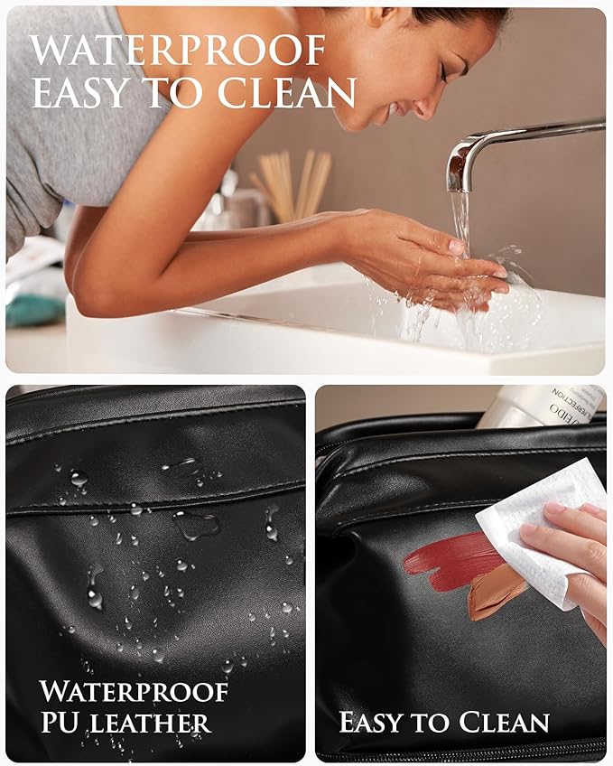 Birthday Gifts for Women, Initial Large Makeup Bag, Personalized Double Layer Cosmetic Bag with Makeup Brush Organizer, Waterproof, PU Leather Travel Toiletry Bag,Bride Gift Monogrammed Gifts