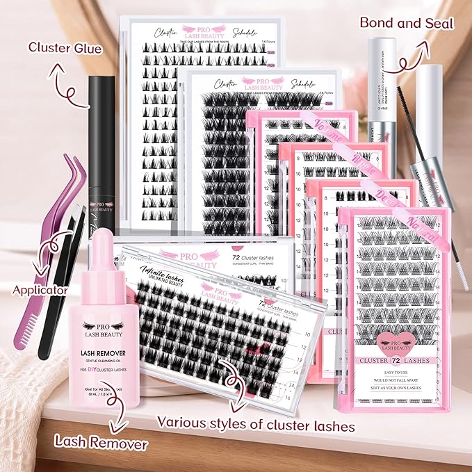 Lash Clusters, 72 Pcs Individual Cluster Lashes DIY Lash Extension 10-16mm Eyelash Clusters Volume Wispy Lashes Super Thin Band Reusable Soft & Comfortable(Cheery,D-12mm)