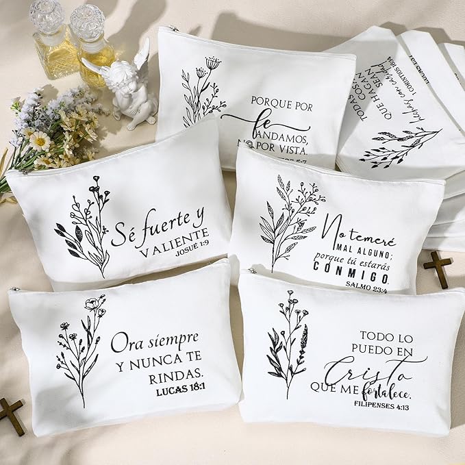 10Pcs Christian Gifts for Women Religious Cosmetic Bags Inspirational Bible Verse Pencil Pouch Canvas Makeup Bags Bulk with Zipper for Mother Sister Church Favors