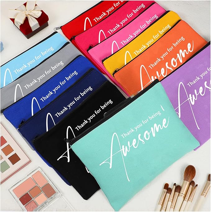 Buryeah 24 Pcs Thank You Cosmetic Bags for Women Thank You for Being Awesome Makeup Bags Bulk Employee Appreciation Pouches for Student Teacher Team Coworker Assistant Gift(Colorful)