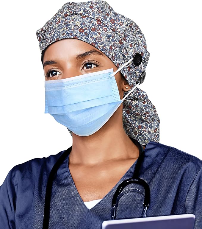 Satin Lined Work Cap with Button for Long Hair Women