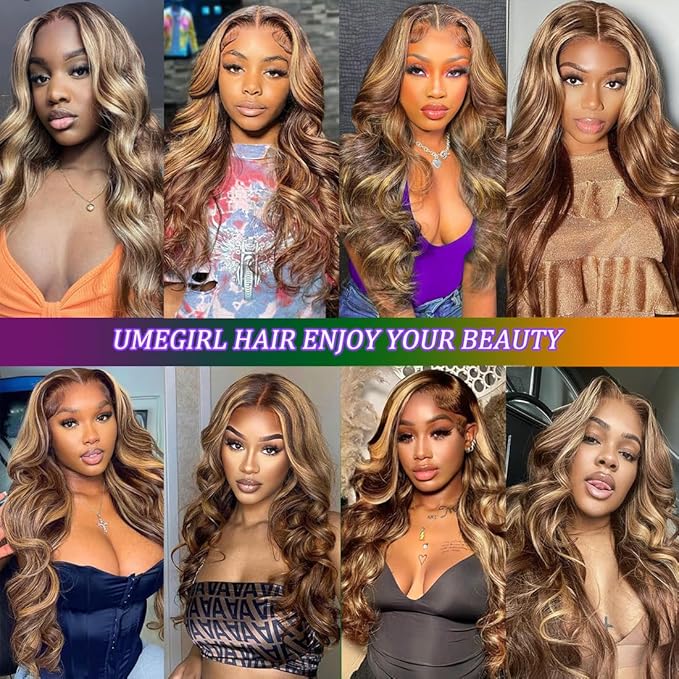 24 Inch Wear and Go Glueless Wigs Human Hair Pre Plucked Pre Cut 5x5 HD Lace Closure Wigs Human Hair Body Wave Wig P4/27 Honey Blonde Ombre Highlight Lace Front Wig 180% Density