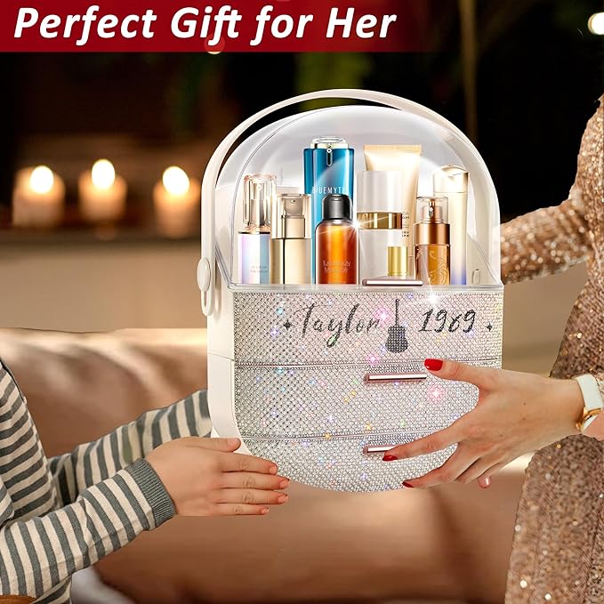 Bling Makeup Organizer for Teen Girl Gift,Hollywood Vanity Makeup Storage Box for Girl Birthday Gift,Practical Gift for Daughter,Bathroom Organizer,Skincare Organizer (Rhinestone Taylor)