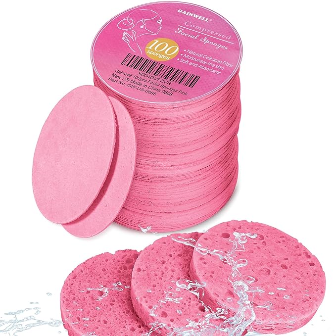 100PCS Compressed Facial Sponges, Cleansing, for Personal Spa Esthetician Use, Pink