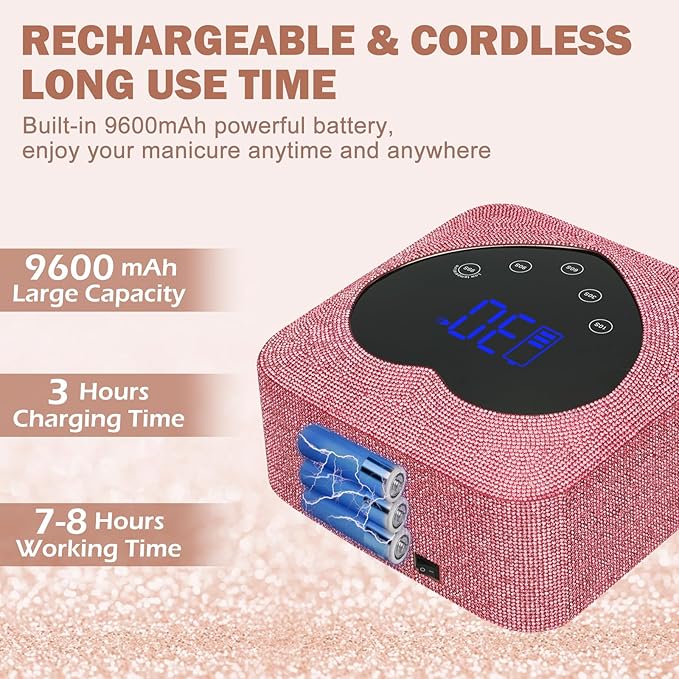 UV LED Nail Lamp Rechargeable 72W Cordless Portable UV Light for Gel Nails Polish,Rhinestones Nail Dryer Light with Glove,Auto Sensor,5 Timer,30 Beads,Fast Curing Gel X Polish Lamp for Home Salon