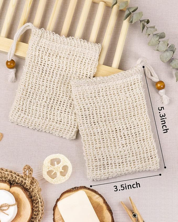 Soap Bags Mesh Exfoliating 8 Pieces, 100% Natural Sisal Soap Pouch, Soap Savers for Shower Use Like Massaging and Scrubbing(5.9 × 3.9inches)