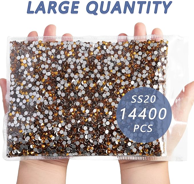 Beadsland Flatback Rhinestones Bulk,14400pcs Rhinestones for Nails Crafts Clothes DIY Decoration, Topaz, SS20, 4.6-4.8mm