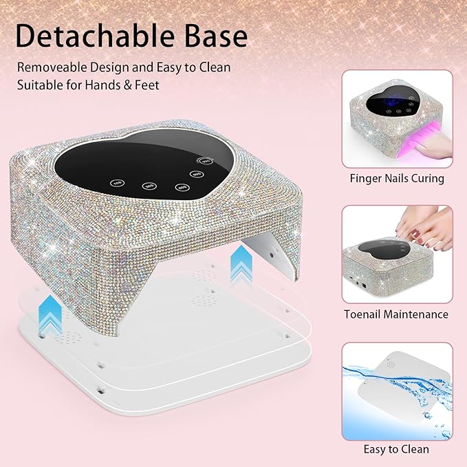 UV LED Nail Lamp 72W Rechargeable Cordless UV Nail Dryer Light for Gel Nails,Sparkling Diamond Fast Curing Gel Polish Lamp with 5 Timer & Nail Kit,Auto Sensor,Nail Art Drying Tools for Home Salon